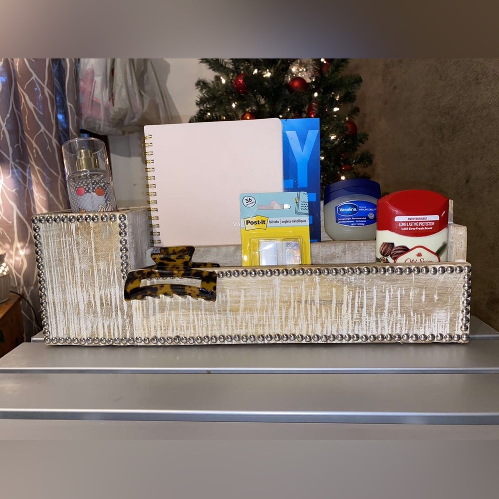 Brown wooden desk organizer